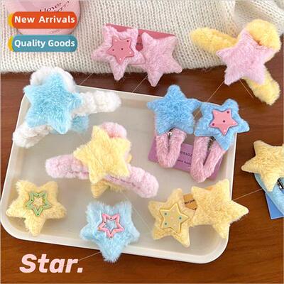 Winter plush star bb clip hairpin sweet girl back head plate