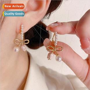 super flash earrings exquise tulip fashion bow Korea pearl