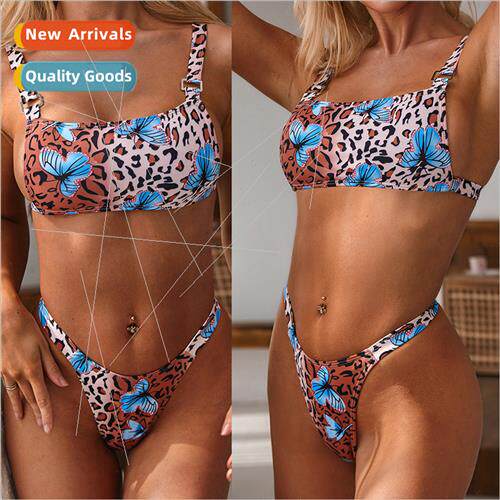 Europe Metal Ring Butterfly Printed Plunge Swimsu Womens Sep