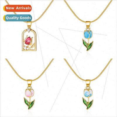 Europe new fashion necklace romantic flowers tulips diamonds