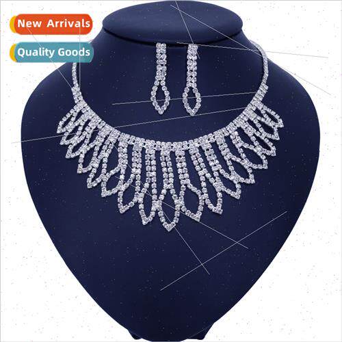 Rhinestone Necklace Bridal Wedding Dress Full Diamond Earrin