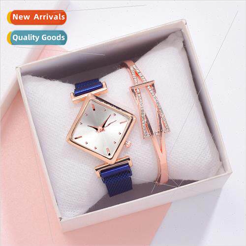 ins new ladies square head fashion watch set alloy bladies p