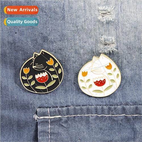 Cute rose cat brooch metal badge alloy oil drop accessories