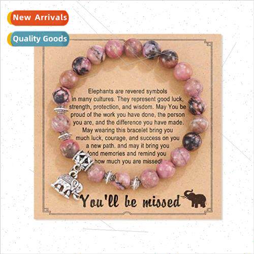New Product 8mm Pink Zebra Stone Beads Elephant Pendant Stch