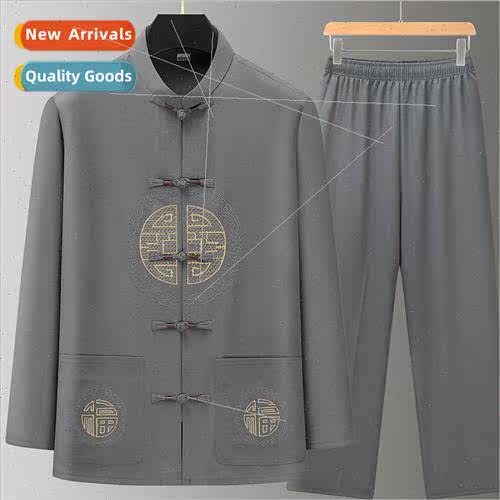 Middle-aged elderly Tang su spring summer long-sleeved stand