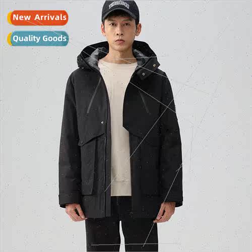 Fall winter new men short down jacket hooded zipper pockets