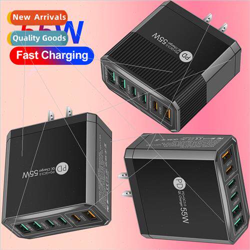 Standard PD55W six-port cell phone charger QC3.0 multi U-por