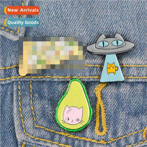 Cartoon Badge Alien Cat Avocado Cat Pizza Cat Pin Proofing