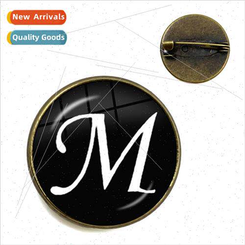 26 Alphabet Antique Bronze Brooch Alloy Time Gemstone Brooch