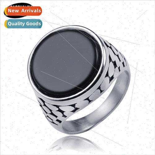 fashion creative jewellery black stone ring simple retro men