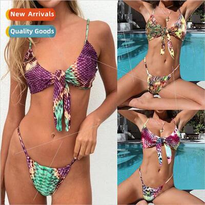 Womens Spl Swimsu Bowknot Sexy Snakeskin Leopard Print Bikin