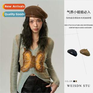 design sense Korea fall fashi label winter metal Women beret