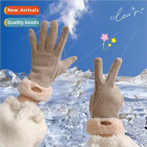 Woolen gloves winter female ins lovely riding warm cold padd