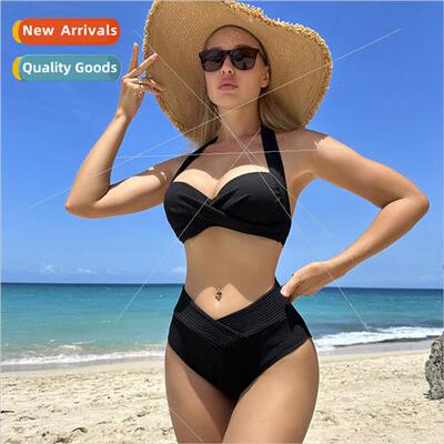 2023 new Europe solid color hard cups gathered tie back sexy