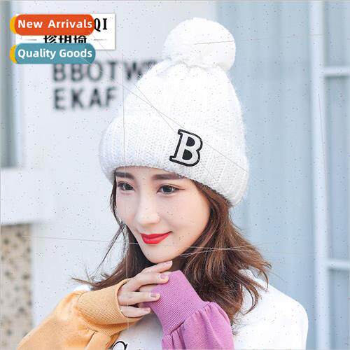 Winter warm padded hat women fashion shiny letters wool ball