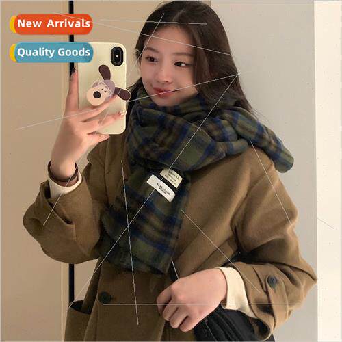 Retro green plaid scarf female winter Korea  casual wild thi
