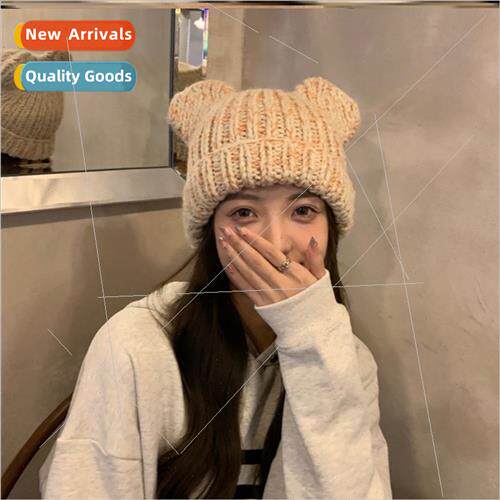Korea  hat female autumn winter cute bear ears wool cap roll
