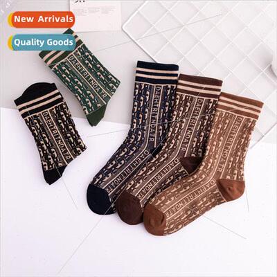 Socks womens long socks  station letters stacked socks retro