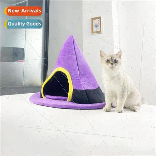 Halloween Wch Hat Shape Cat tter Pet Kennel Semi-Closed Warm