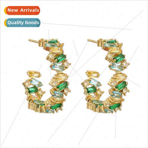 C-shaped earrings 2022 new nd colorful T square zirconia ear