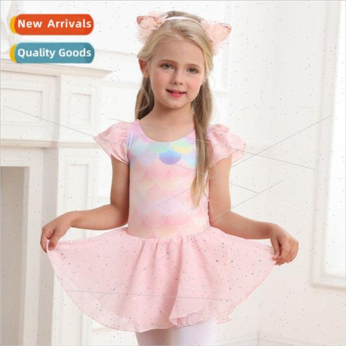 Girls summer thin short-sleeved dress mesh permance clothes图片