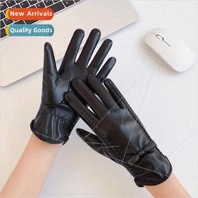 Leather gloves Ms. thin winter riding padded thickened warm