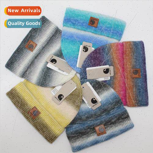 Autumn winter gradient folded leather label knted cap men wo