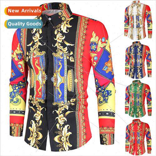 Men court nd 3D printing shirt long-sleeved youth Slim shirt