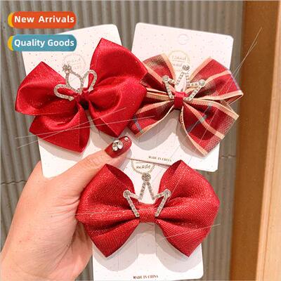 Crown headdress children female red bow hair clips crown hai