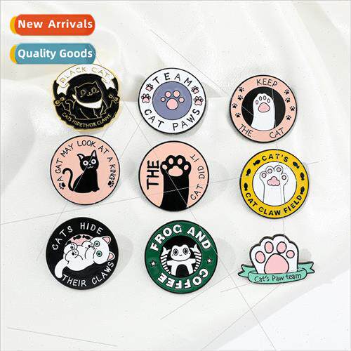 Cartoon animal round brooch cute cat paw dog duckling badge