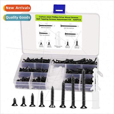 420pcs black color zinc Phillips tapping screws w glue plugs