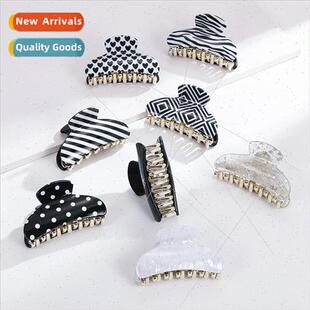 HCla Printed Odd Acrylic Jaws Dot Polka Pattern Whe Black