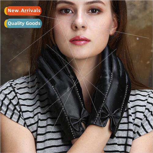 Leather gloves women fall winter riding windprowaterprothick