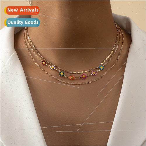 Colorful Oil Drops Flower Stacking Necklace Set Hundreds Cha