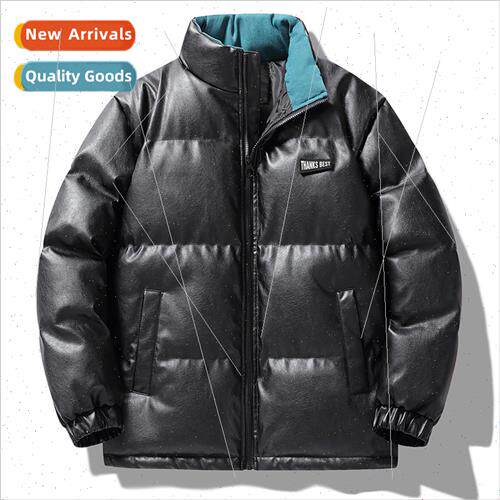 Leather cotton jacket 2023 fall winter short stand-up collar