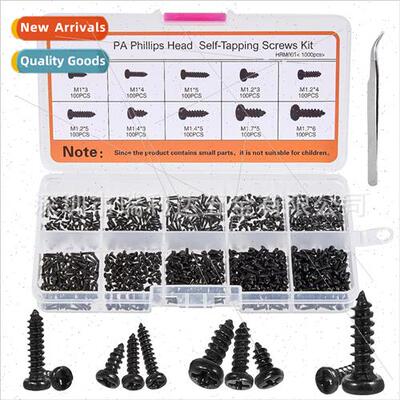 1000pcs black round head tapping screws set Phillips pan hea