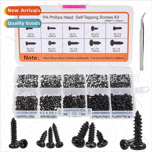 1000pcs black round head tapping screws set Phillips pan hea