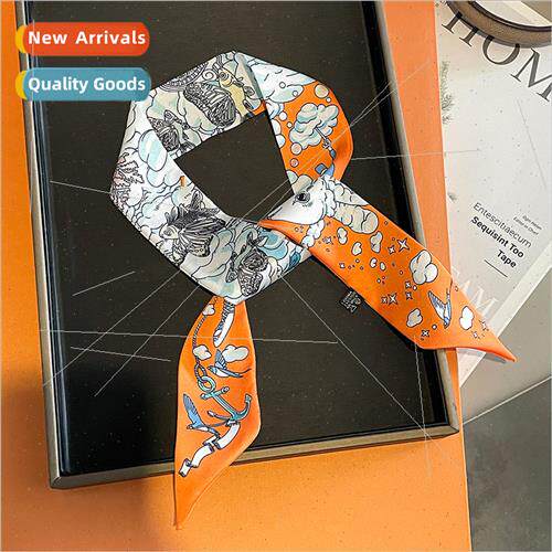 2023 new narrow thin hair ribbon silk scarf small long femal