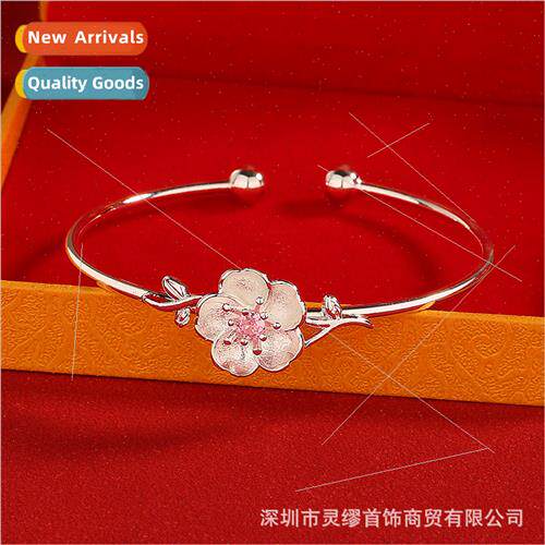 S999 lver Plated Filigree Solid Plum Blossom Bracelet Fashio