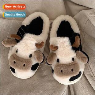 Soft cute cute girl heart cow head cotton slippers winter fa