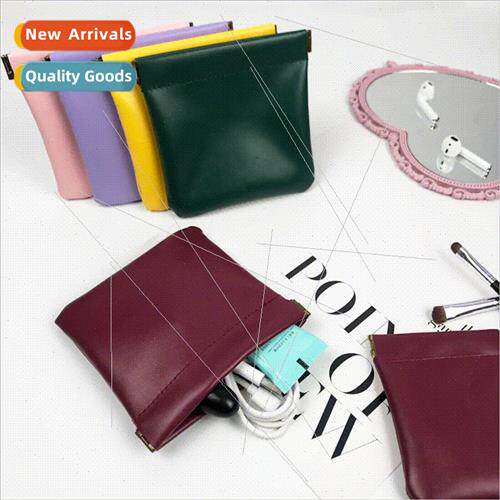 Elastic opening soft leather mini storage bag coin purse mak