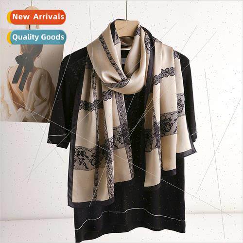 Champagne color new mulberry silk high-grade silk lace print