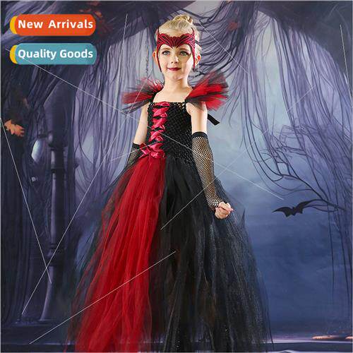 Europe Halloween Dress Long Wch Mesh Poncho Wh Head Button G