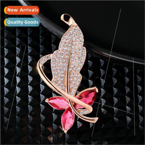 Korea zirconia women su leaves corsage simple pin coat acces