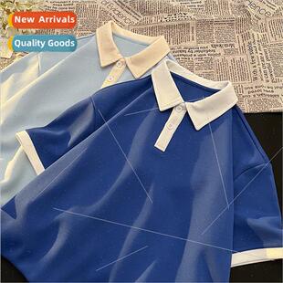 lapel retro short grade sleeved boys cotton shirt High polo