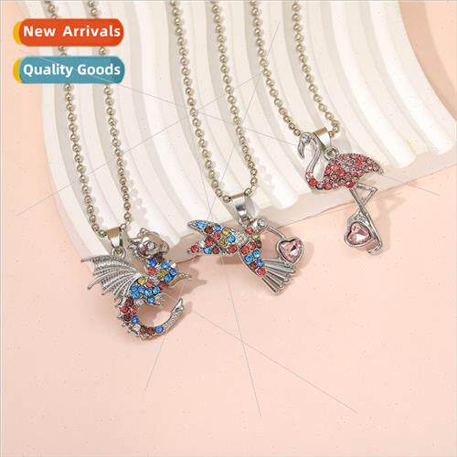 crystal diamond animal necklace flamingo fox kingfisher colo