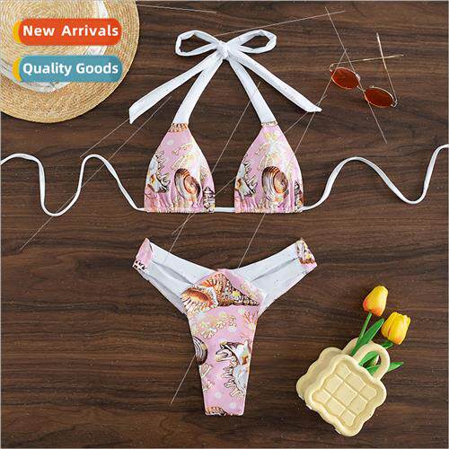 Clothing new printed gathered swimsu Europe two-piece bikini