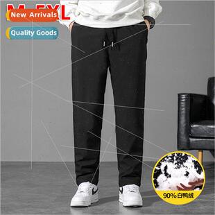 men col duck thickened outer casual winter pants down whe