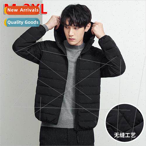 Fall winter new light down jacket men short seamless hooded
