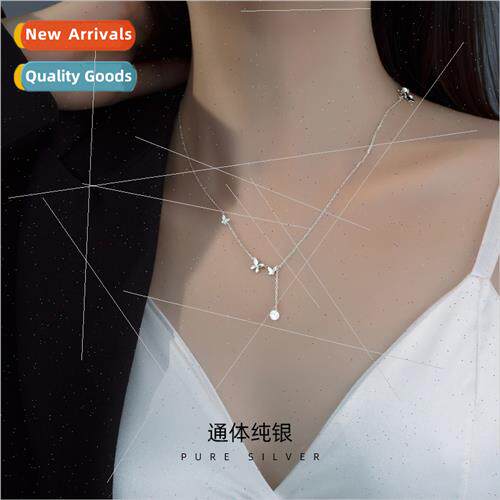 S925 silver Koreadiamond butterfly necklace female simple Mo